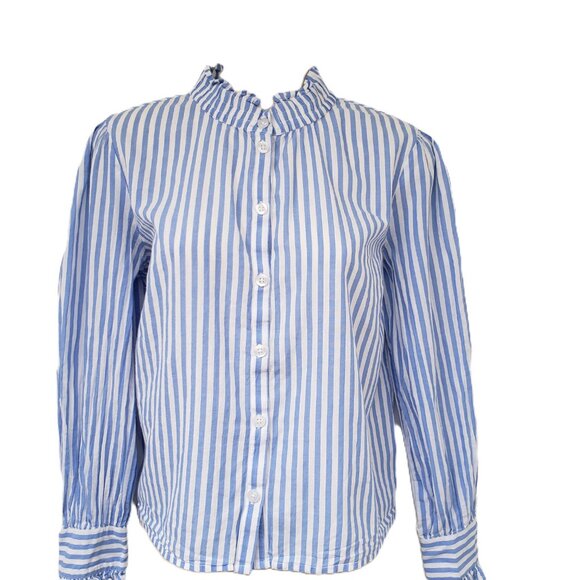 Vero Moda Striped Cotton High Ruffle Neck / Cuffs Women's Button Up Shirt (MED) - Picture 1 of 15